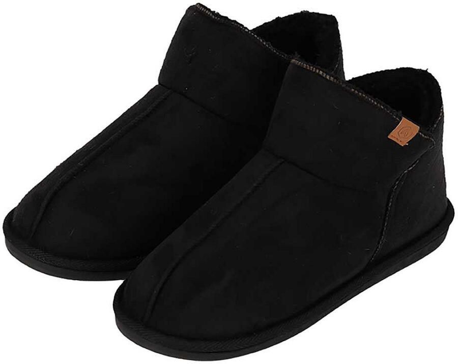 Apollo heren sloffen instappers zwart suede look hoog model pantoffels harde zool