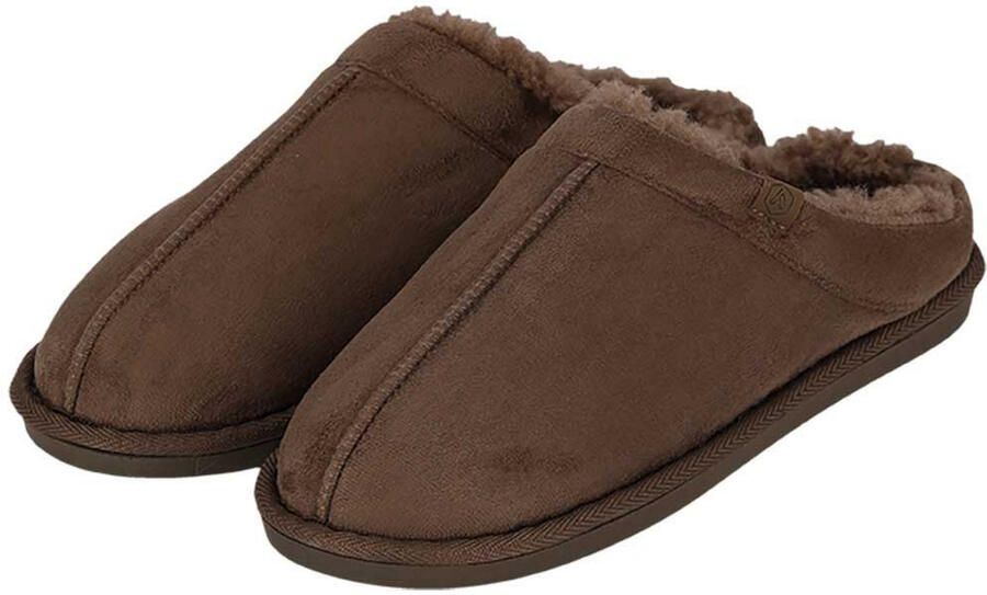 Apollo heren sloffen taupe suede buitenkant met wol instap pantoffels