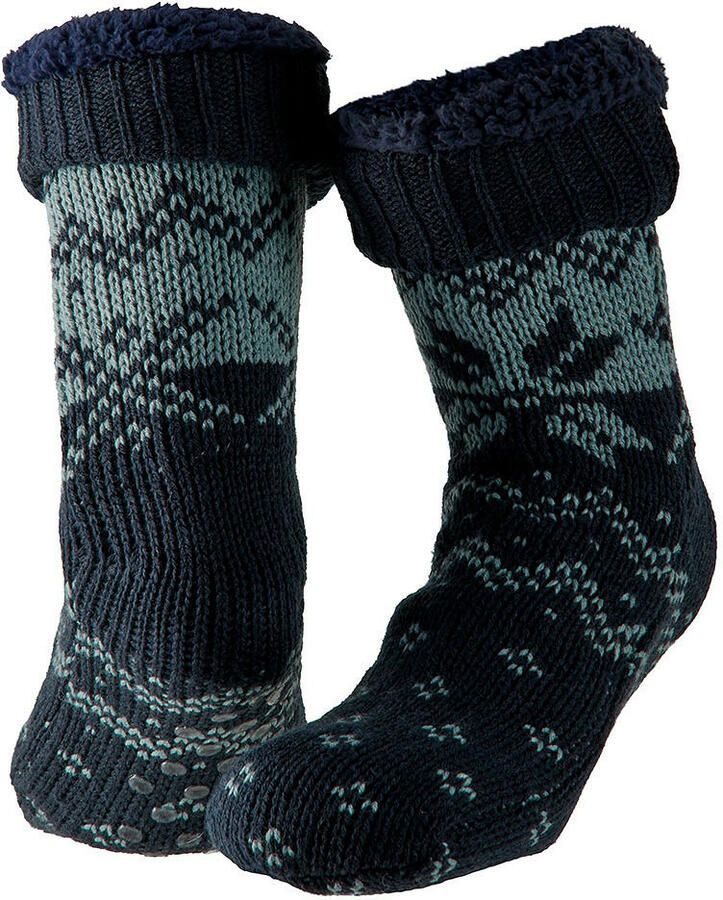 Apollo Huissokken slofsokken Nordic print blauw heren fleece gevoerd extra warm