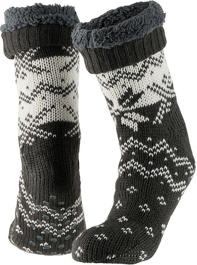 Apollo Huissokken slofsokken Nordic print grijs heren fleece gevoerd extra warm
