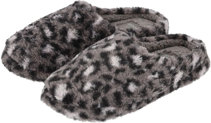 Apollo Instap sloffen donkergrijs luipaard print pantoffels antislip zool
