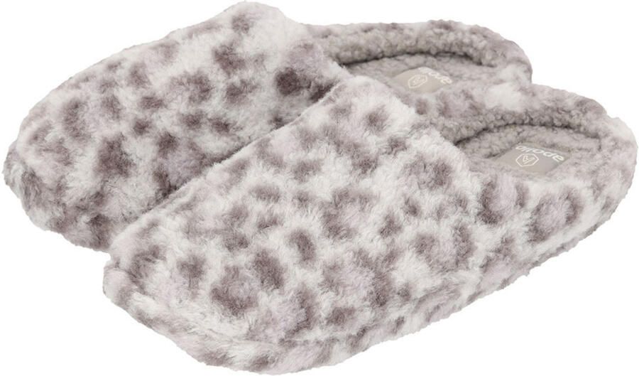 Apollo Instap sloffen lichtgrijs luipaard print pantoffels antislip zool