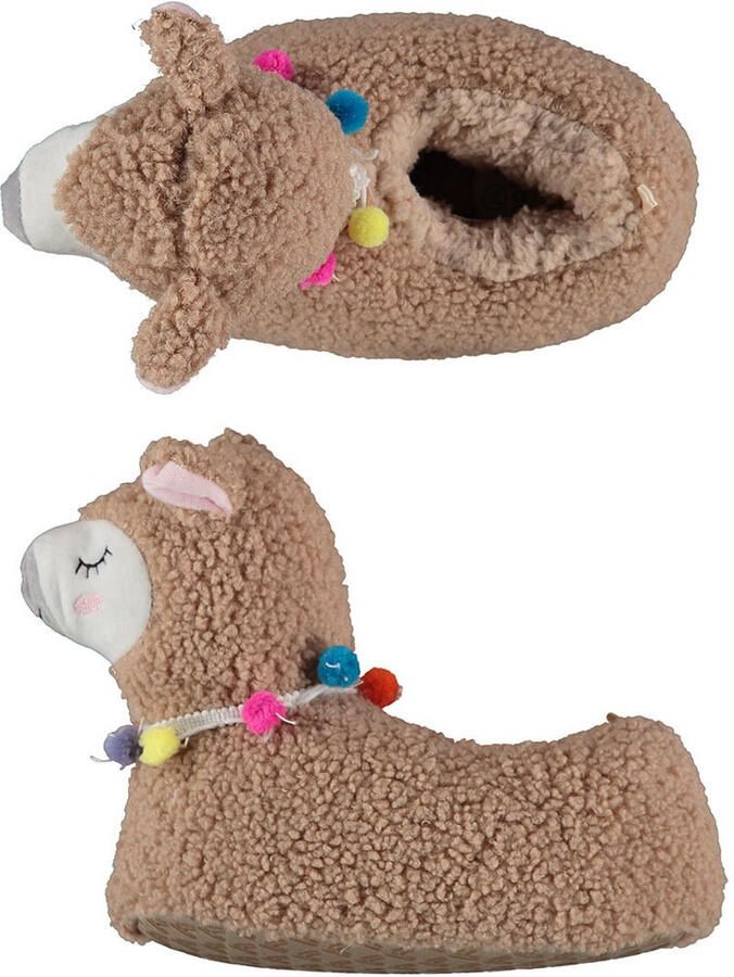 Apollo Kinder sloffen alpaca lama dieren pantoffels taupe