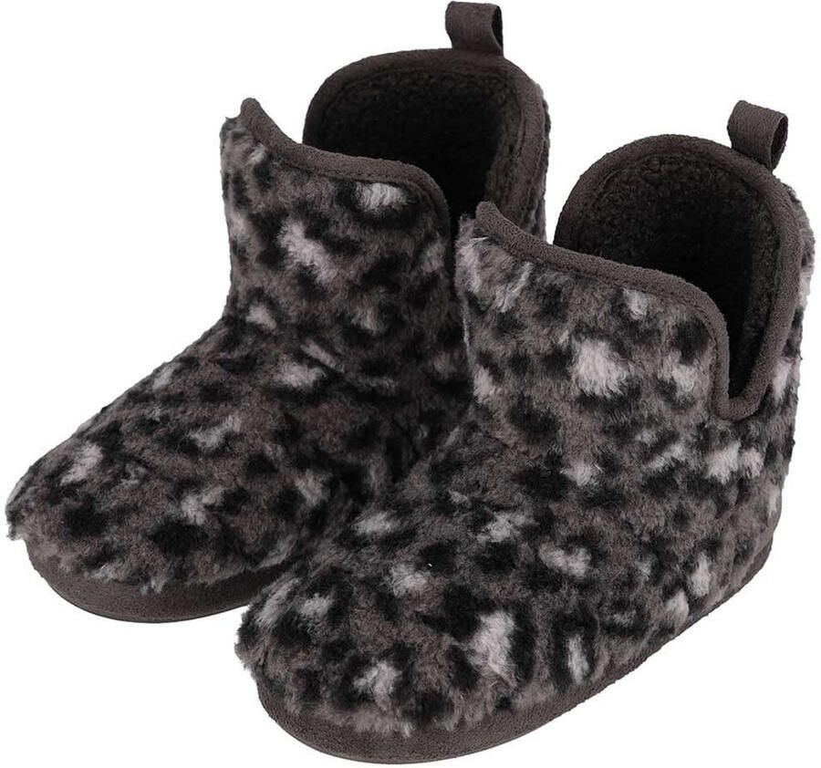 Apollo kindersloffen luipaard donkergrijs pantoffels met antislip voor kinderen