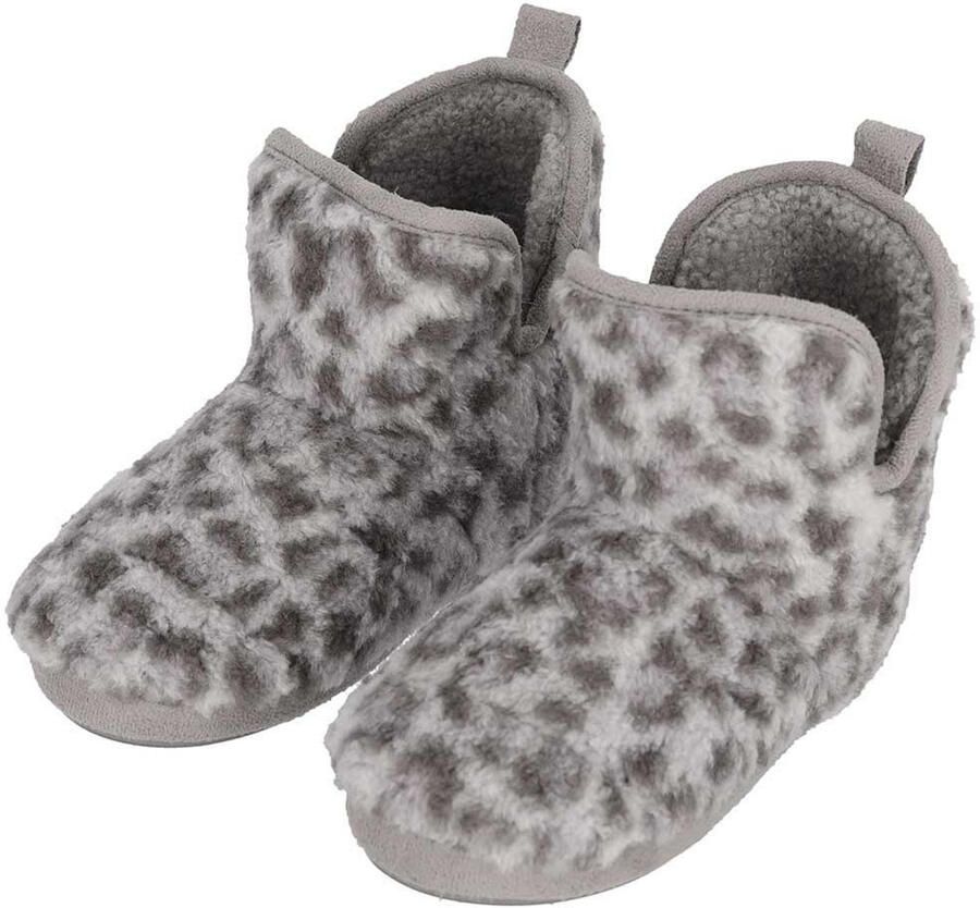 Apollo kindersloffen luipaard lichtgrijs pantoffels met antislip voor kinderen
