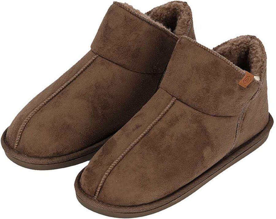 Apollo sloffen dames donkerbruin voering wol suede pantoffels met antislip