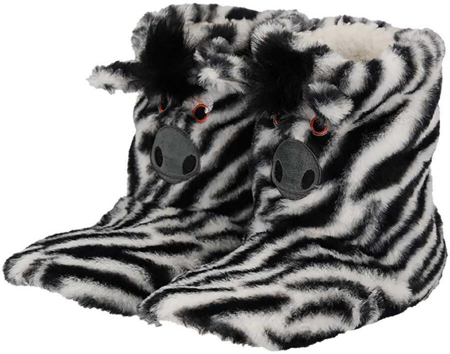 Apollo sloffen Zebra pluche 3D pantoffels hoog model voor dames