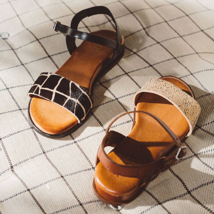 Red-Rag Cognac Sandalen Met Print | Red Rag 79372 - Schoenen.nl