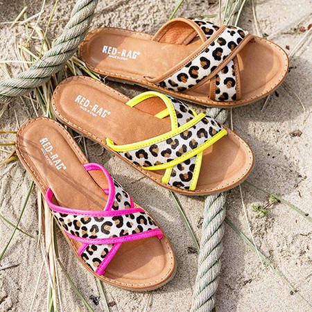 RED-RAG Gele Slippers Met Dierenprint | Red Rag 19300