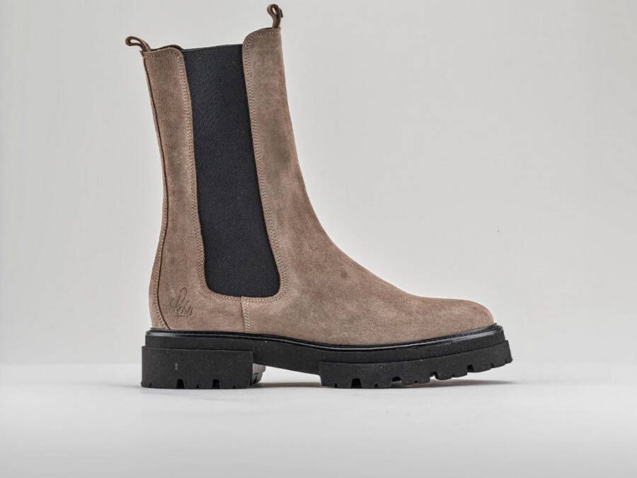 Rehab Footwear Kara Suède | Taupe zwarte hoge chelsea boots