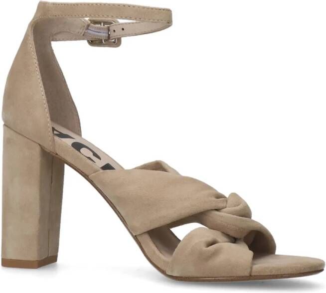 Sacha Beige geknoopte suède sandalen met hak