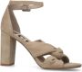 Sacha Dames Beige geknoopte suède sandalen met hak - Thumbnail 6