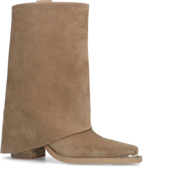 Sacha Beige suède western enkellaarsjes met flap