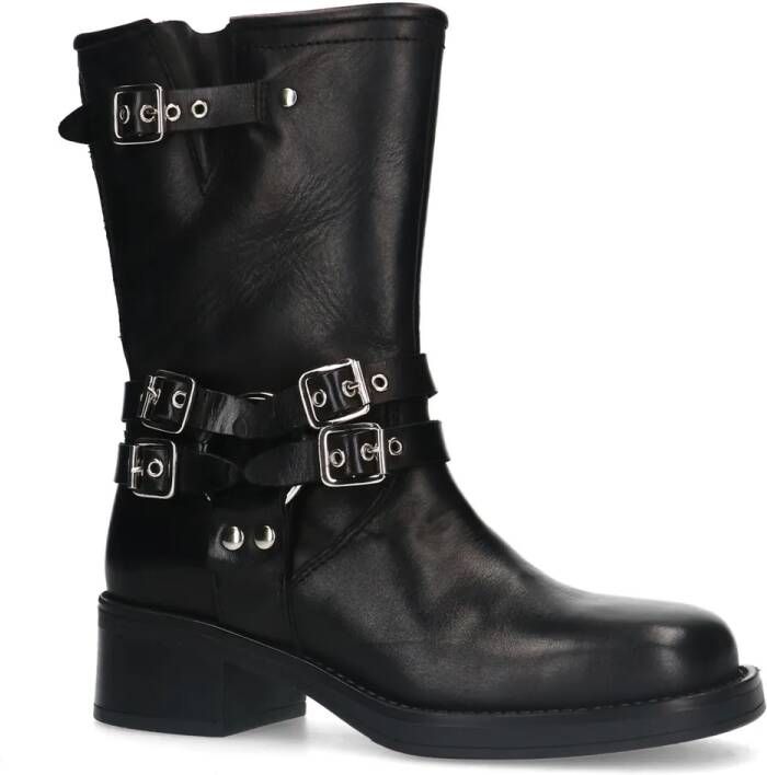 Sacha Zwarte buckle biker enkelboots