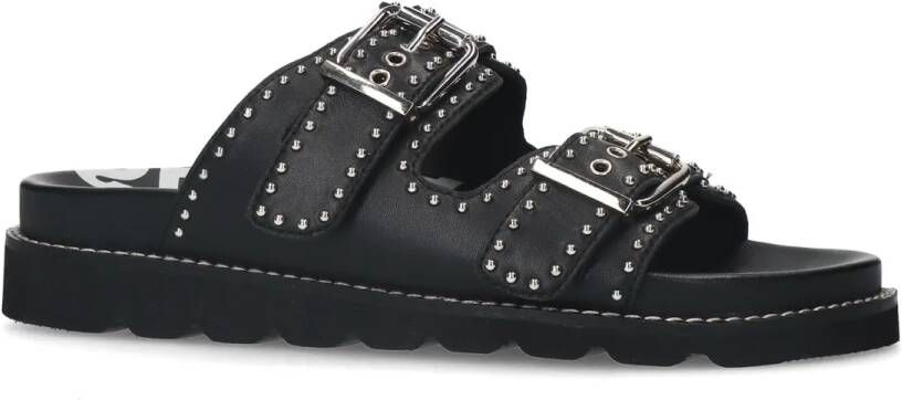 Sacha Zwarte leren chunky slippers met studs