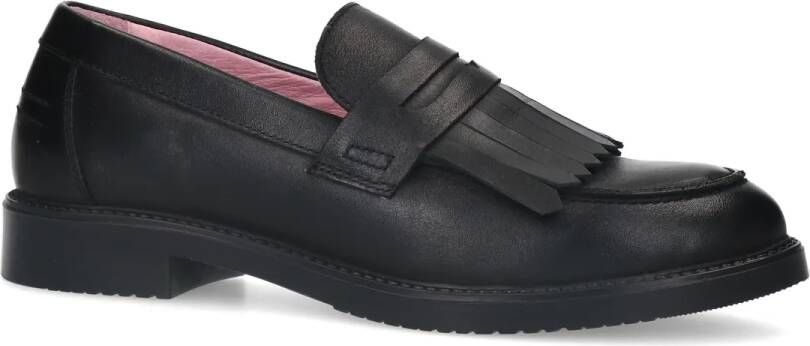 Sacha Zwarte leren loafers met franjes