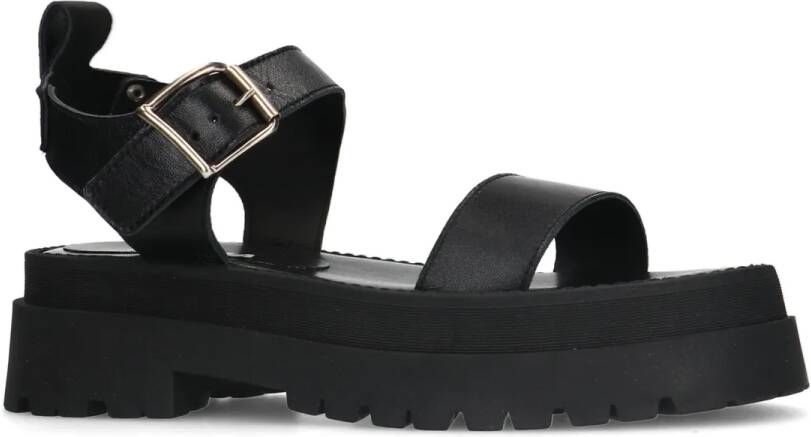 Sacha Zwarte leren plateau sandalen