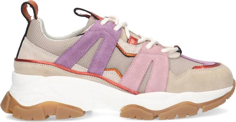 Sacha Beige chunky sneakers met paarse details