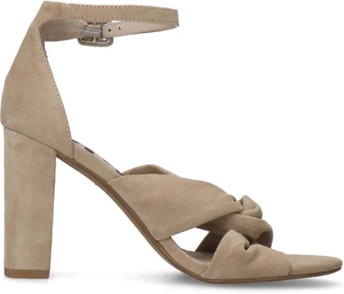 Sacha Beige geknoopte suède sandalen met hak