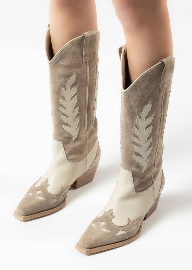 Sacha Beige leren cowboylaarzen met off white details