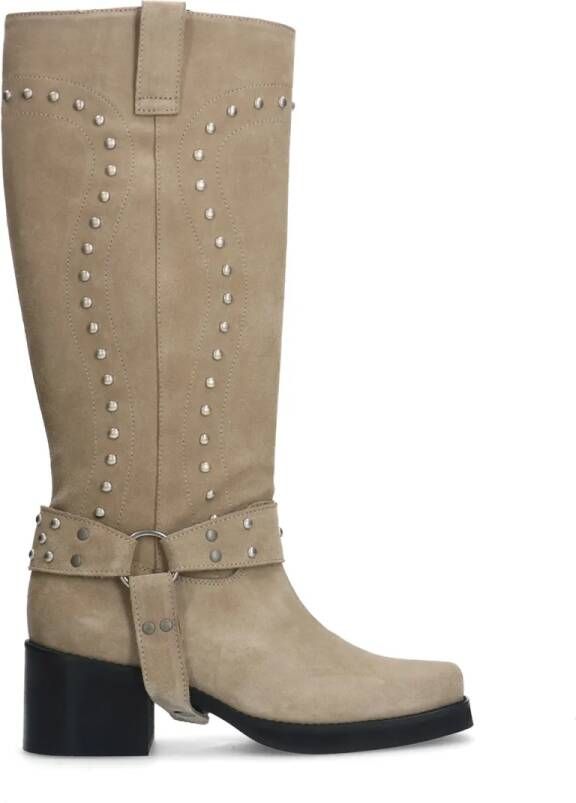 Sacha Beige suède biker boots met studs