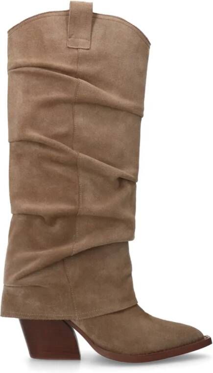 Sacha Dames Beige suède cowboylaarzen met flap - Foto 4