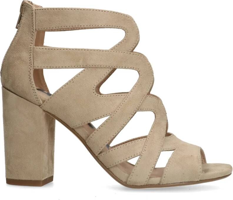 Sacha Dames Beige suède opengewerkte sandalen met hak - Foto 2