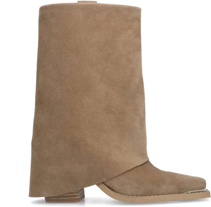 Sacha Beige suède western enkellaarsjes met flap