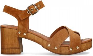 Sacha Cognac suède sandalen met hak