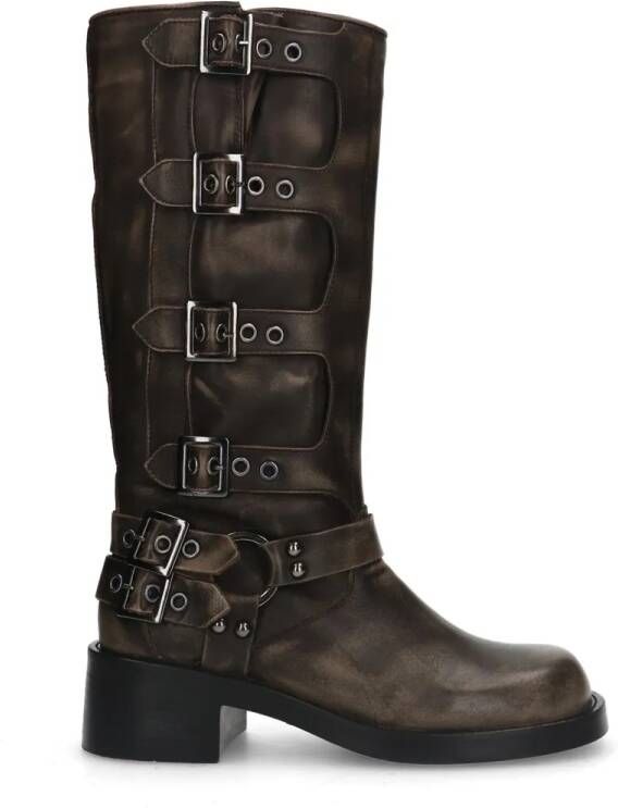 Sacha Greywashed multi buckle biker boots