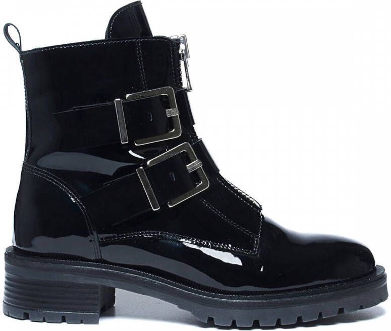 Sacha Lak leren biker boots met gespen en rits
