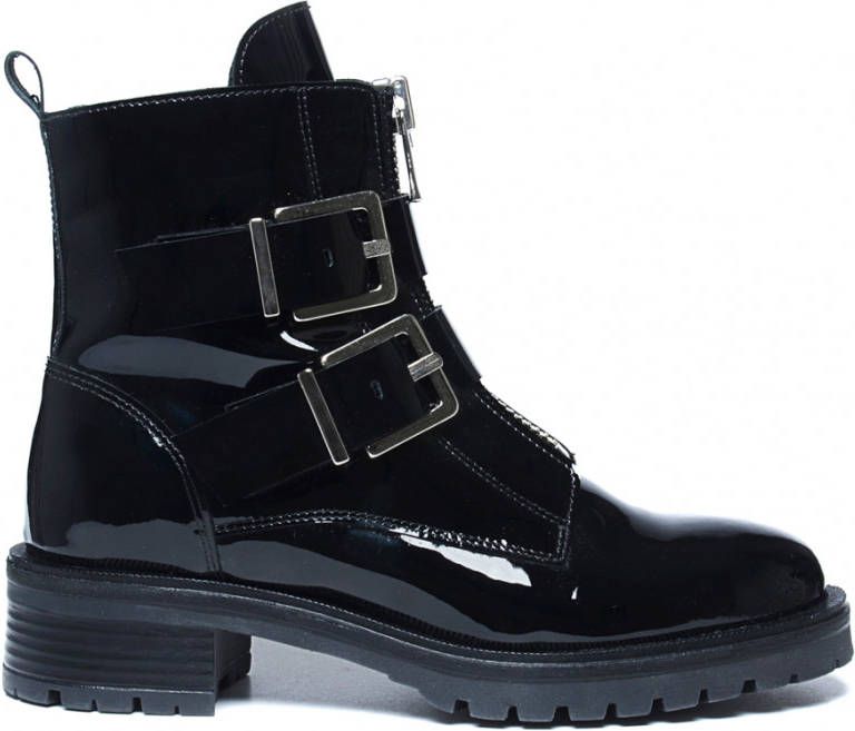 Sacha Lak leren biker boots met gespen en rits