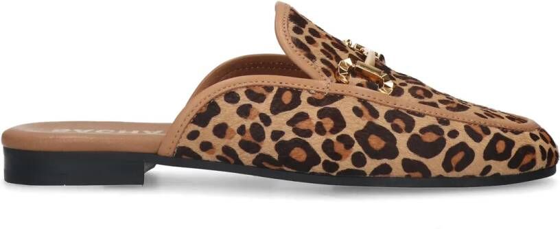 Sacha Leopard slip on loafers met goudkleurige chain