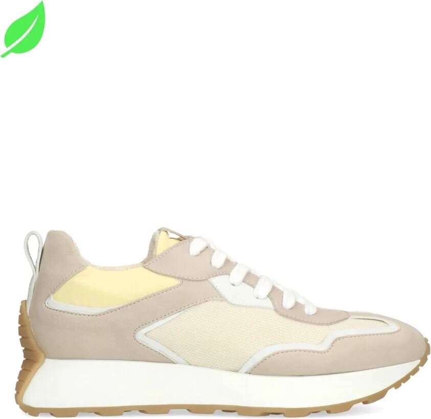 Sacha Dames Vegan beige sneakers met gele details