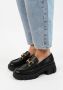 Sacha Dames Zwarte leren chunky loafers met goudkleurige chain - Thumbnail 4