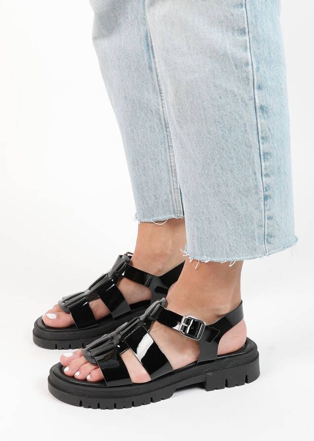 Sacha Dames Zwarte leren chunky sandalen - Foto 2