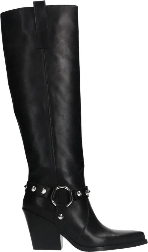 Sacha Dames Zwarte leren cowboylaarzen met zilverkleurige studs - Foto 2