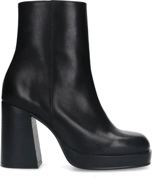 Sacha Dames Zwarte leren enkellaarsjes met blokhak