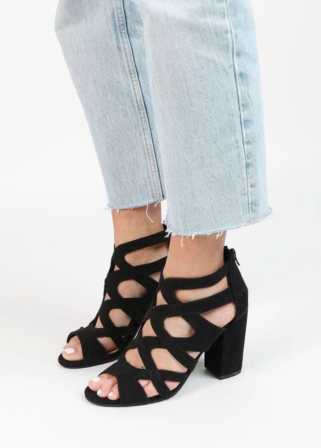 Sacha Dames Zwarte opengewerkte sandalen met hak - Foto 3
