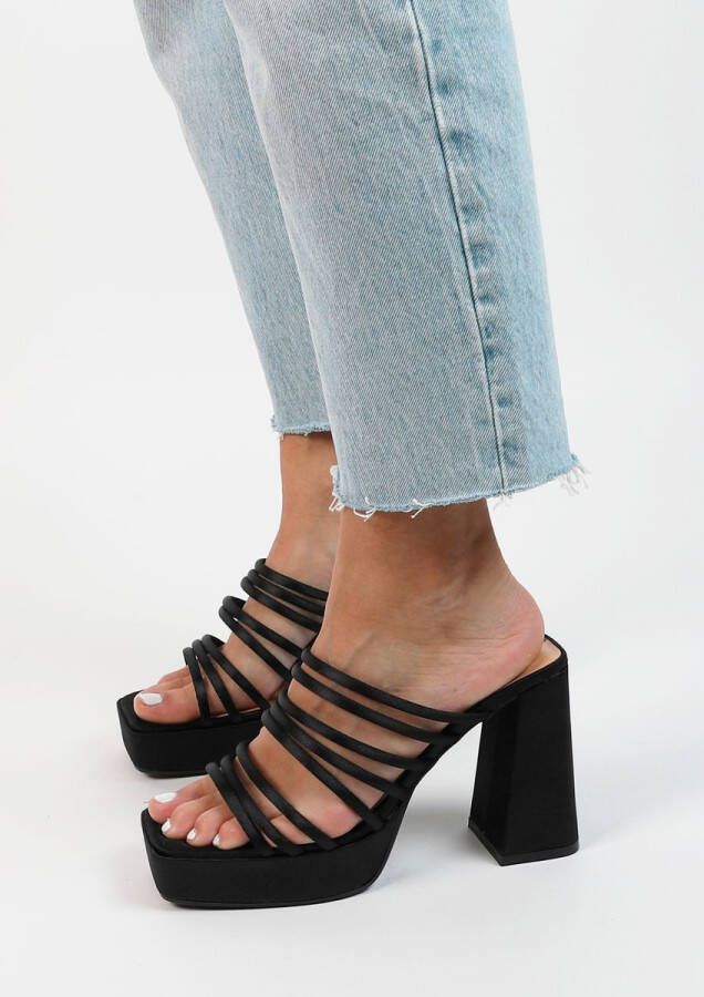 Sacha Dames Zwarte satin sandalen met plateau hak - Foto 2