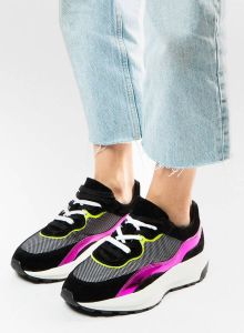 Sacha Zwarte sneakers met roze en gele details