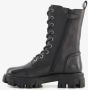 Groot leren meisjes veterboots met chunky zool Zwart - Thumbnail 2