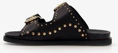 Harper leren dames slippers met studs zwart goud