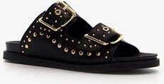 Harper leren dames slippers met studs zwart goud