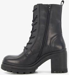 Harper leren dames veterboots met hak zwart