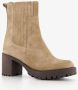 Harper suede dames enkellaarsjes met hak beige Echt leer - Thumbnail 5
