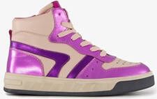 Groot hoge leren meisjes sneakers paars beige
