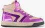Groot hoge leren meisjes sneakers paars beige Uitneembare zool - Thumbnail 2