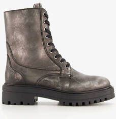 Harper leren dames veterboots metallic zilver