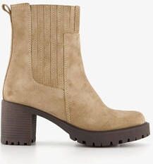 Harper suede dames enkellaarsjes met hak beige